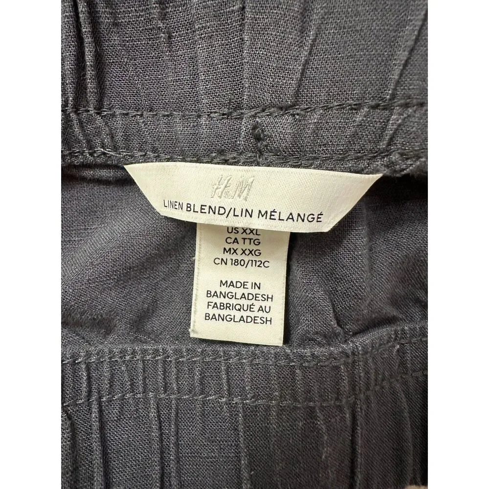 H&M Linen Blend Dark Gray Plus Size Pull Up Pants Size XXL Slash Pockets Casual